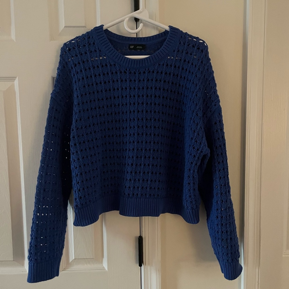 GAP Women's Royal Blue Open-Knit Sweater